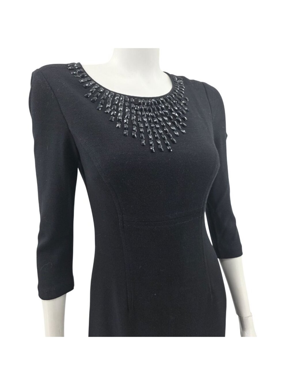 Trina Turk Black Beaded Neckline 3/4 Sleeve Dress Size 0